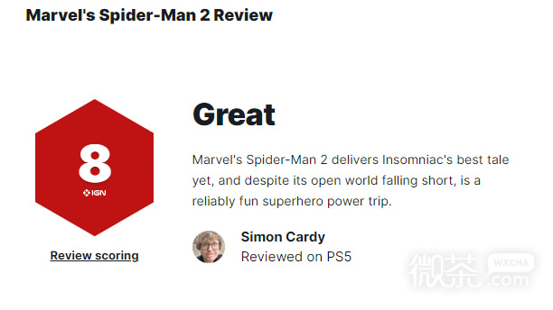 《漫威蜘蛛侠2》IGN评分8分详情